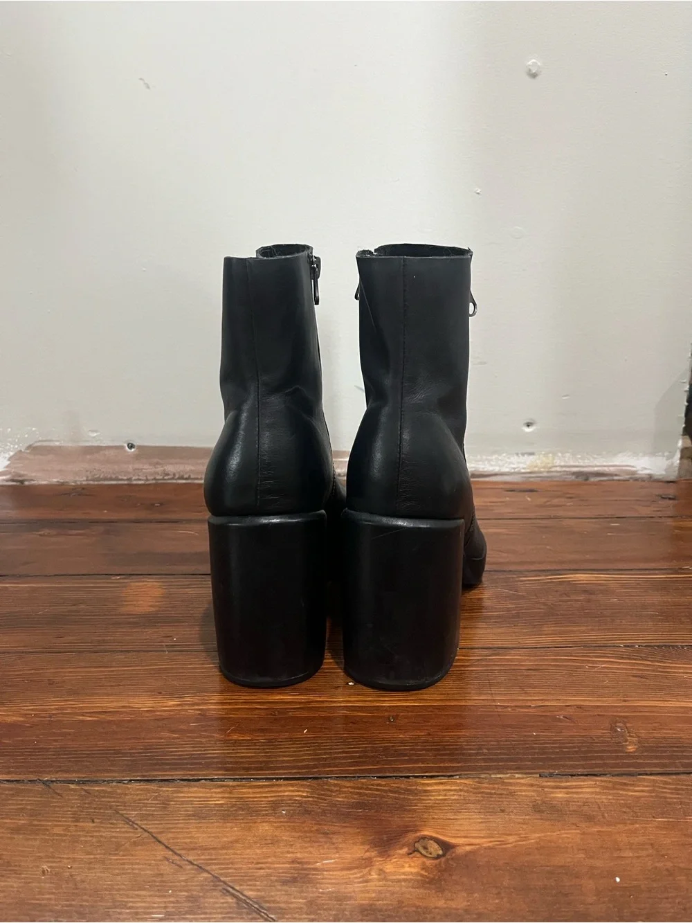 Kork-Ease Black Leather Platform Ankle Booties with Side Zip
